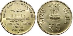 5 rupees (100 Aniversario de la Aviación Cívil) from India