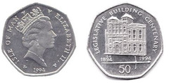 50 pence (Centenario del edificio legislativo) from Isle of Man