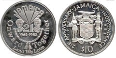 10 dollars (21 Aniversario de la Independencia) from Jamaica