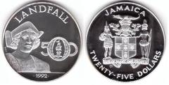 25 dollars (500th Anniversary of the Discovery of the New World) from Jamaica