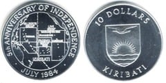 10 dollars (5th Anniversary of Independence) from Kiribati