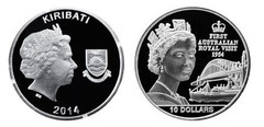 10 dollars (60 aniversario de la primera visita de la Reina a Australia) from Kiribati