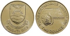 2 dollars (10th Anniversary of Independence) from Kiribati