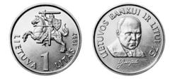 1 litas (75th Anniversary of the Bank of Lithuania) from Lithuania