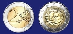 2 euro (50 Aniversario del Nombramiento del Gran Duque Juan, junto con sus padres) from Luxembourg