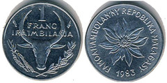 1 franc (1/5 ariary) from Madagascar