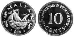 10 cents (10th Anniversary Decimalization) from Malta