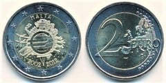 2 euro (10 Aniversario de la Circulación del Euro) from Malta