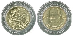 5 pesos (Centenary of the Revolution-Álvaro Obregón) from Mexico