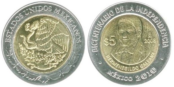 Photo of 5 pesos (Bicentenario de la Independencia-Hermenegildo Galeana)