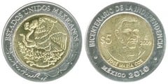 5 pesos (Bicentennial of Independence-José María Cos.) from Mexico