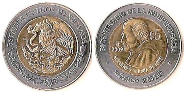 Photo of 5 pesos (Bicentenario de la Independencia-Servando Teresa de Mier)