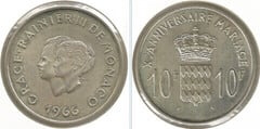 10 francs (10 Aniversario de la Boda de Rainiero y Gracia) from Monaco