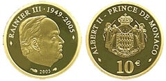 10 euro (Muerte de Rainiero III) from Monaco