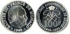 100 francos (50 Years of Rainier III's Reign) from Monaco