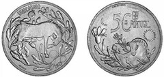 5 euro (Héroes y criaturas mitológicas - El unicornio) from Portugal