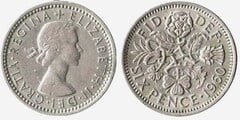6 pence (Six pence) (Regina Elizabeth II Dei Gratia) (Primer retrato) from United Kingdom