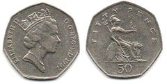 50 pence (Brittania with shield and lion - Reduced size) from United Kingdom