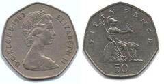 50 pence (Brittania with shield and lion) from United Kingdom