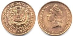 1 centavo (100th Anniversary of the Restoration of the Republic) from Dominican Republic