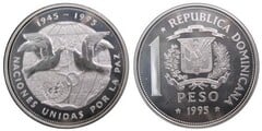 1 peso (50th Anniversary of the United Nations) from Dominican Republic