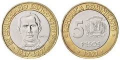 5 pesos (50th Anniversary of the Central Bank) from Dominican Republic