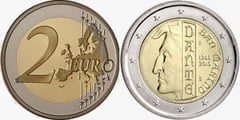 2 euro (750 Aniversario del Nacimiento de Dante Alighieri) from San Marino