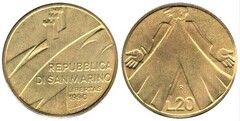 20 lire (Solidaridad) from San Marino