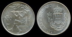 500 lire (2000 Anniversary Death of the flute player Virgil, Bucolics) from San Marino