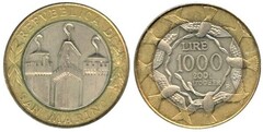 1.000 lire (1.700 Años de la Fundación de la República) from San Marino