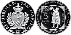 5 euro (500 Aniversario de la Muerte de Américo Vespucio) from San Marino