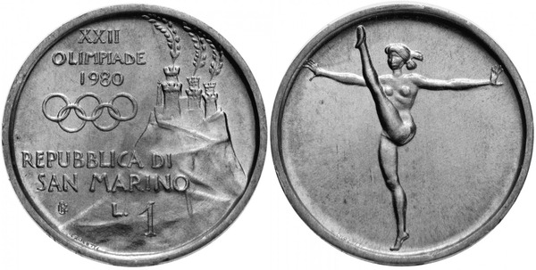 Photo of 1 lire (XXII Olimpiada Moscú-1980 - Gimnasia)