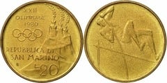 20 lire (XXII Olímpiada Moscú 80 - Salto con pértiga from San Marino