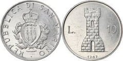 10 lire (Castillo de Serravalle) from San Marino