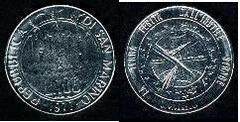 100 lire (Earth wounded by the useless massacre) from San Marino