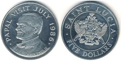 5 dollars (Visit of Pope John Paul II) from Saint Lucia