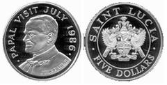 5 dollars (Visit of Pope John Paul II) from Saint Lucia