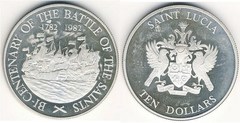 10 dollars (200 Aniversario de la Batalla de los Santos) from Saint Lucia
