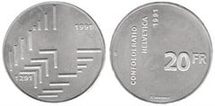 20 francs (700 Aniversacio de la Confederación Suiza) from Switzerland