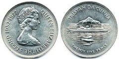 25 pence (XXV Anniversary of the Reign of Isabella II) from Tristan da Cunha