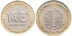 1 lira (100th Anniversary of the Great Offensive) from Turkey