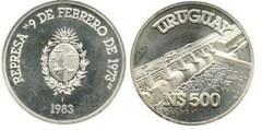 500 nuevos pesos (Represa 9 de febrero de 1973) from Uruguay