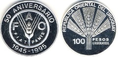 100 pesos (50th Anniversary of FAO) from Uruguay