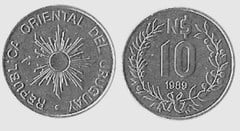 10 nuevos pesos from Uruguay