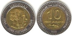 10 pesos (150 Aniversario de la Muerte de José Artigas) from Uruguay