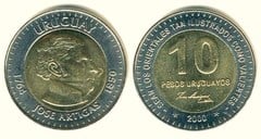 10 pesos (150 Aniversario de la Muerte de José Artigas) from Uruguay