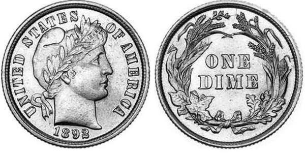 Photo of 1 dime (10 cents) (Barber dime)