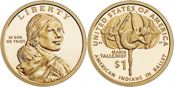 Photo of 1 dollar (Sacagawea Dollar - Maria Tallchief (Indias americanas en el ballet)