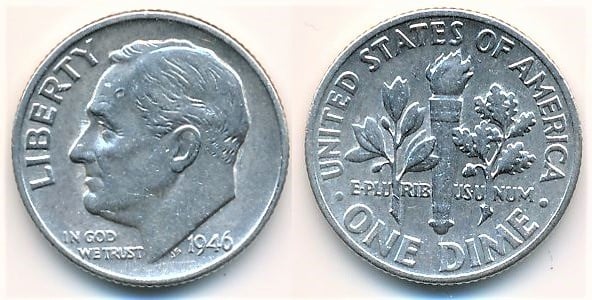 Photo of 1 dime (10 cents) (Roosevelt Silver Dime)