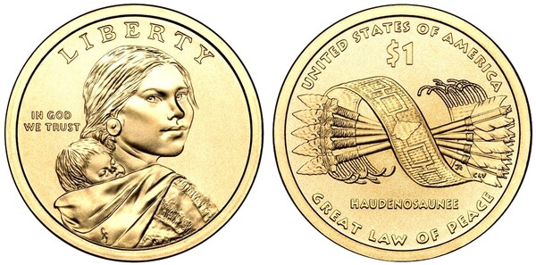 Photo of 1 dollar (Sacagawea Dollar - Native American Dollar - Hiawatha Belt)